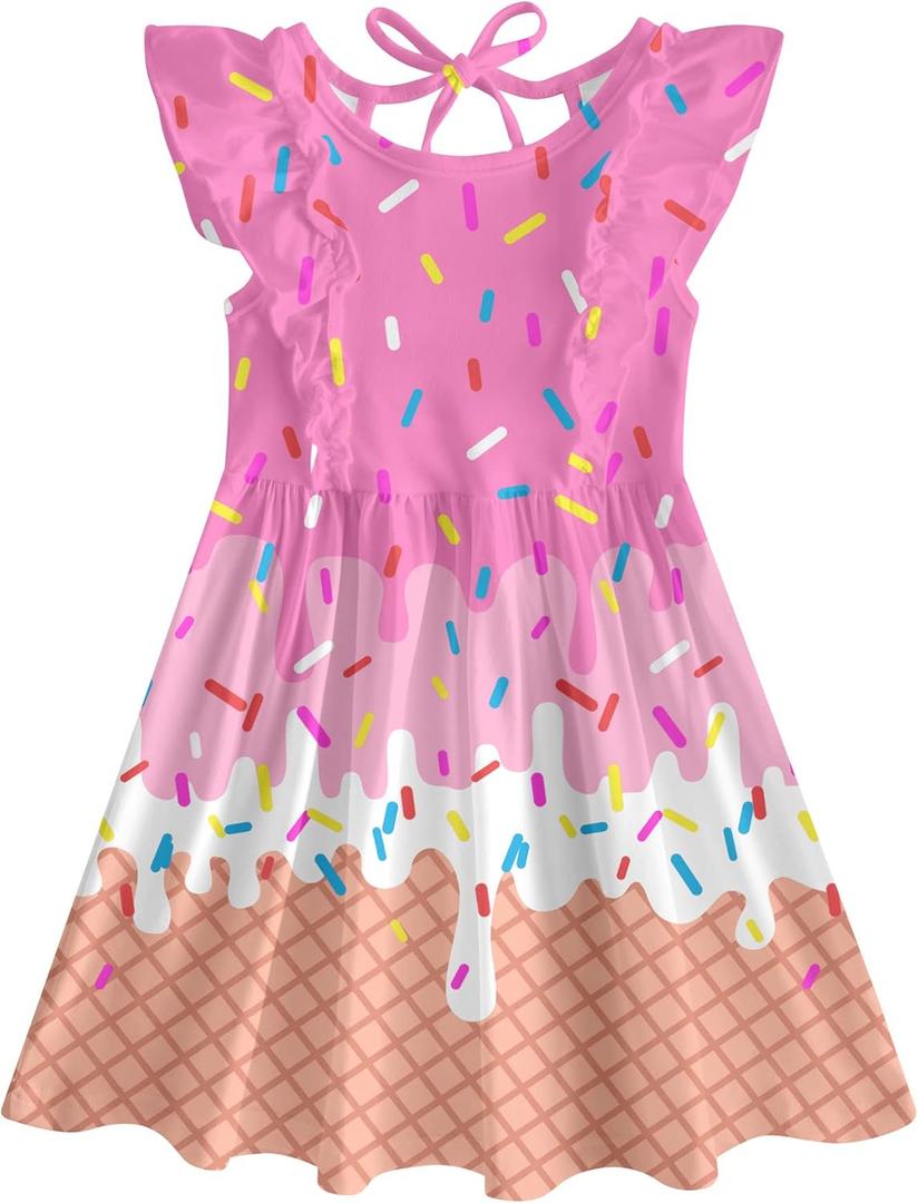 Goodstoworld Toddler Girl Dress for Kids Summer Beach Ruffle Tie Back Dresses for 2-8T (5-6 Years, A1-donut)