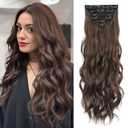 Clip in Hair Extensions for Women, Light Chocolate Brown Natural Extensions, 24 Inch 6PCS Hairpieces Long Wavy Soft Thick Hair Extensions Clip ins