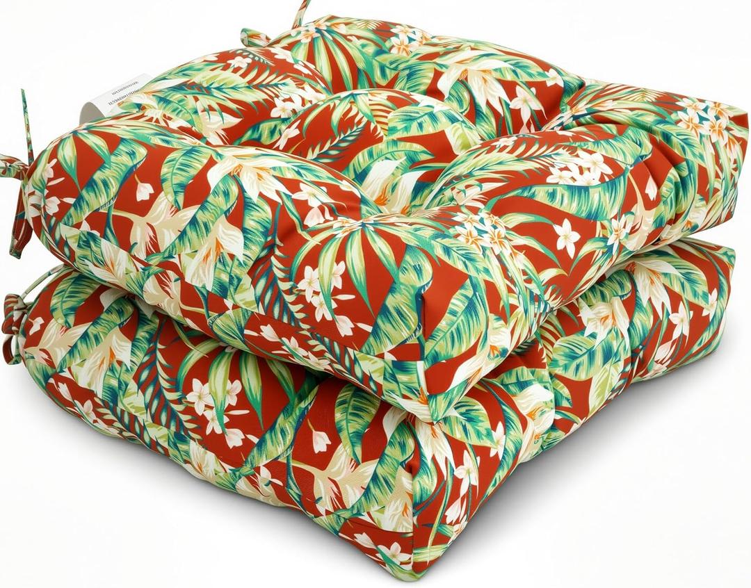 Outdoor Chair Cushions Set of 2,Patio Chair Cushions with Non-Slip Ties,19'' x 19'',Fluffy Tufted Outdoor Seat Cushions, Waterproof Patio Furniture Cushions,Outdoor Dining Chair Pads (Hamani)