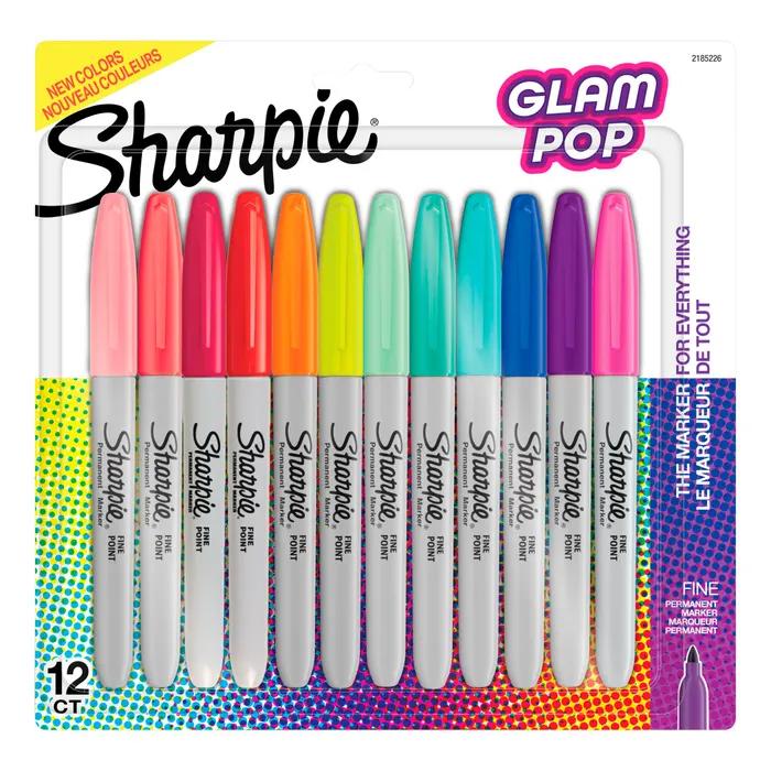 Sharpie Permanent Markers, Fine Point, Assorted Glam Pop Colors, Pack of 12