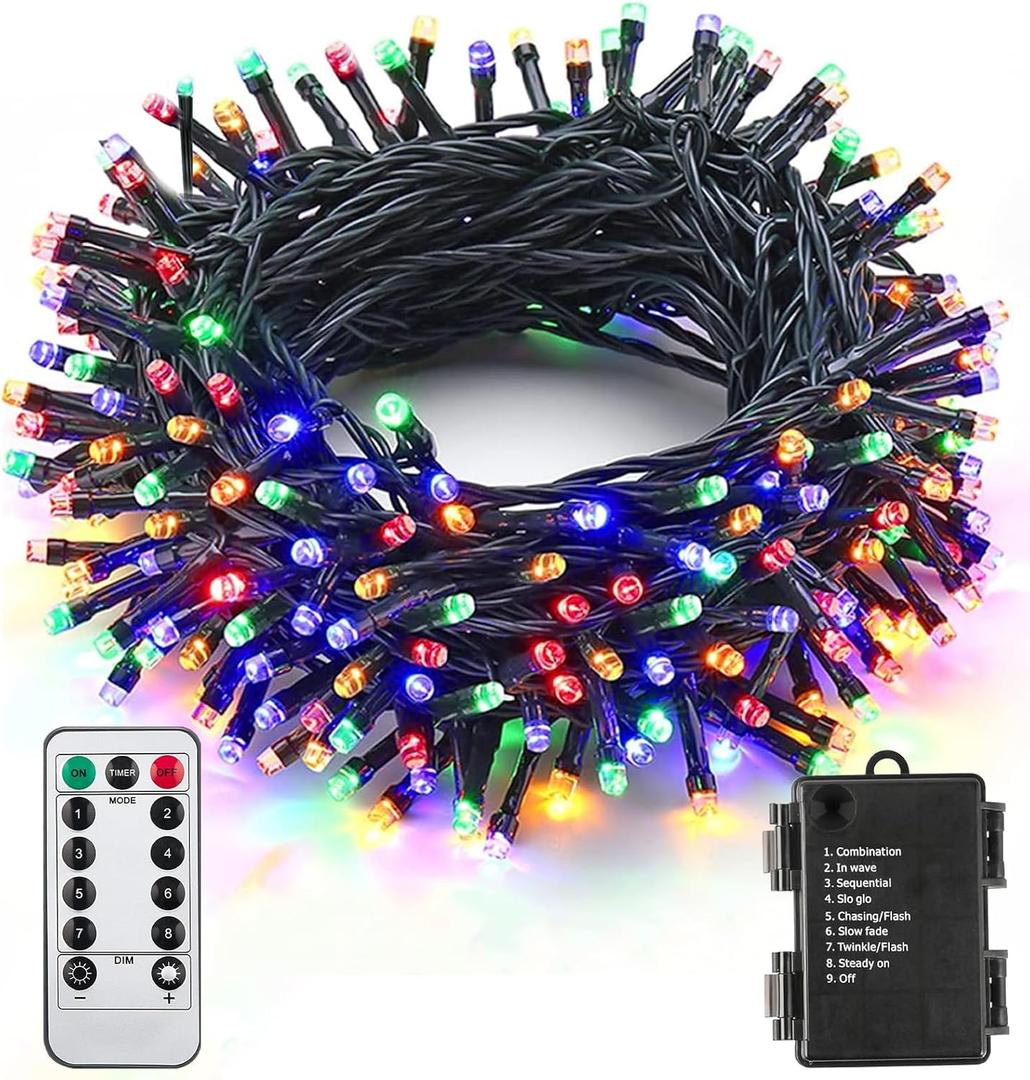 ITICdecor Christmas String Lights 33ft 100 LED Battery Fairy Lights for Indoor Outdoor Waterproof with Remote Control & Timer & 8 Modes Battery Operated String Lights for Xmas Tree Party Garden (Multicolor)