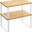 SONGMICS Cabinet Organizer Shelf, Set of 2 Kitchen Counter Shelves, Kitchen Storage, Spice Rack, Stackable, Expandable, Metal and Engineered Wood, Cloud White and Natural Beige UKCS02NW (11.7"W)