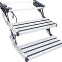 Electric Retractable RV Steps with LED Light, 2-Step, 400 LBS Load Capacity, Foldable Aluminum Alloy Camper Steps, Thickened Steel Plate Trailer Steps, Non-Slip Design, Ideal for RV, Trailer, Camper (Sliver)