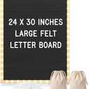 24 x 30 Inches Felt Letter Board & LED Light, Black, Natural Wood