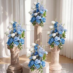 Giegxin 4 Pcs Standing Wedding Aisle Flowers Floral Arrangements, Bule | Artificial Rose Arrangements for Ceremony Church Backdrop, Chair Decorations for Reception Outdoor Indoor Event