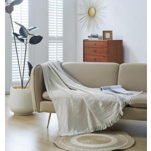 100% Cotton Muslin Throw Blanket for Bed, Couch, Small, Decorative, Soft, Pre-Washed, Breathable and Lightweight Gauze Blanket with Fringes(Linen Grey, 50"x60")