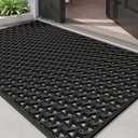 DEXI Front Door Mat Outside Entrance Rubber 32x48, Welcome Floor Doormat Heavy Duty Non Slip, Dirt Trapper Waterproof Exterior Entry Mats All Weather for Patio Entryway Drainage, Black