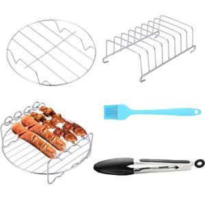 SIK Air Fryer Accessories 5PCS for GoWISE COSORI Philips Ninja Air Fryer, Fit 3.2- 5.8QT Deep Hot Air Fryer with Skewer RackMetal Holder, Toast Rack, Oil Brush, Food Tong, Dishwasher Safe BPA Free