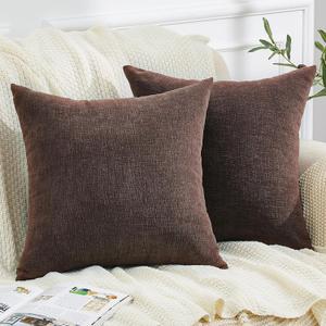 GAWAMAY Decorative Square Throw Pillow Covers 18x18 Inch Set of 2, Super Soft Chenille Pillows Cover Fall Pillowcase for Living Room Bedroom Sofa Couch Cushion Cover Coffee 45x45cm (No Inserts)