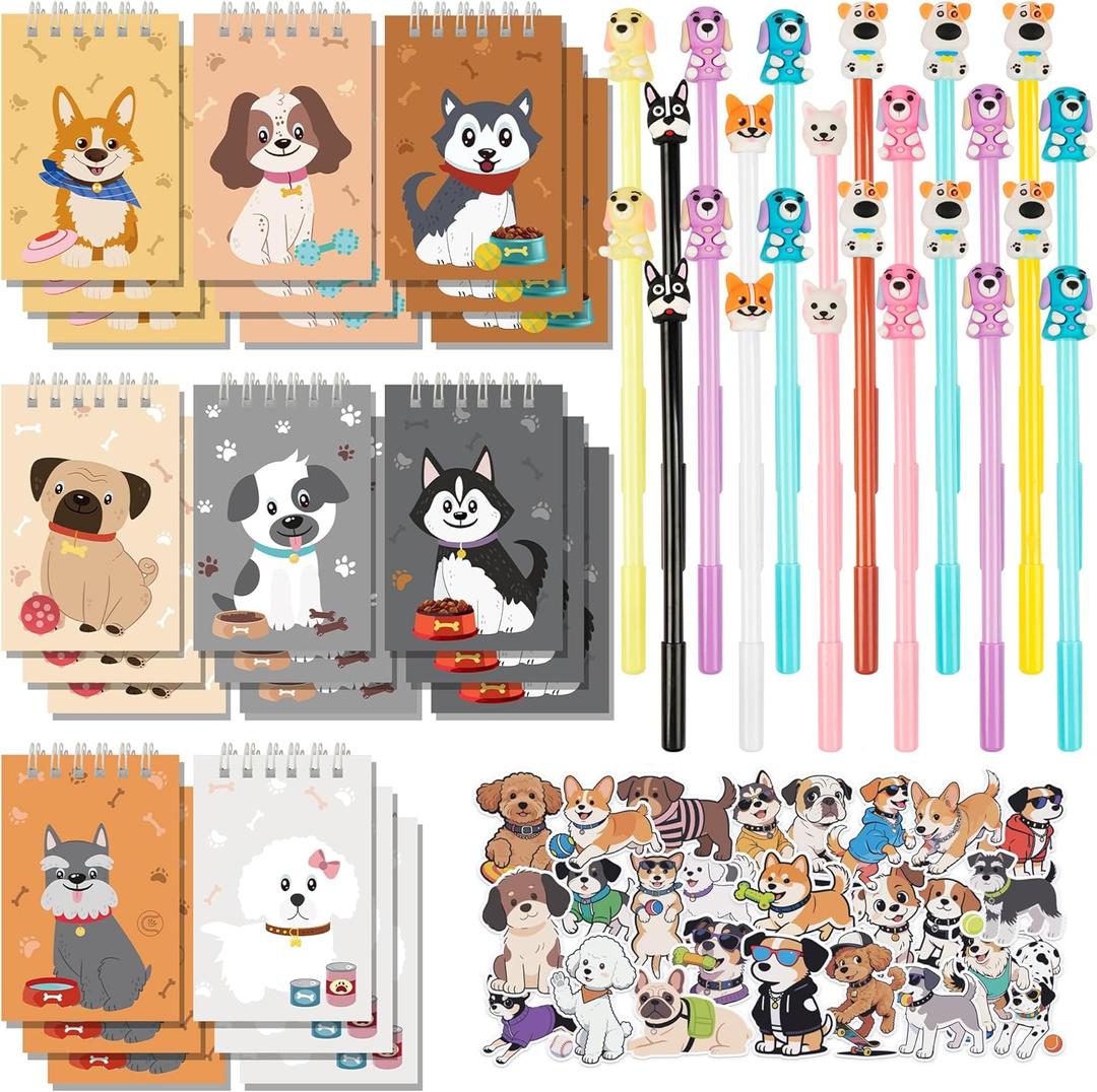 LiYiQ 148 Pcs Dog Party Favors Return Gifts Bulk Dog Paw Mini Notebooks Pens Stickers Set for Dog Themed Birthday Party Supplies Classroom Reward Gift Prizes Goodie Bags Stuffers