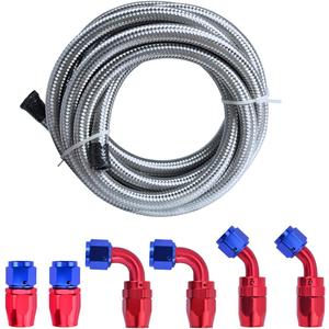 12FT 6AN 3/8 Fuel Line Hose Braided Stainless Steel w/6pcs AN6 Hose Fitting Kit