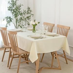maxmill Slubby Texture Tablecloth Water Resistance Antiwrinkle Spillproof Soft Washable Jacquard Table Cloth for Dining Room, Buffet Banquet Parties Holiday Dinner, Rectangular 60 x 104 Inch, Ivory