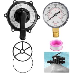 Duraaamo 5 Pcs Replacement Top Mount Multiport Valve Set Compatible with Hayward/SPX0710XBA17 Key Cover and Handle Assembly with Gasket and O-Ring, ECX270861/S210S/ S244S Pressure Gauge Compatible