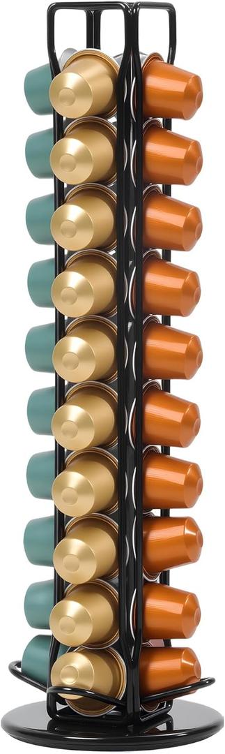 Coffee Pod Holder for Nespresso OriginalLine Capsules, Rotating Carousel Coffee Pods Holder Coffee Station Organizer Countertop Storage Rack -Black/40 Pods Capacity