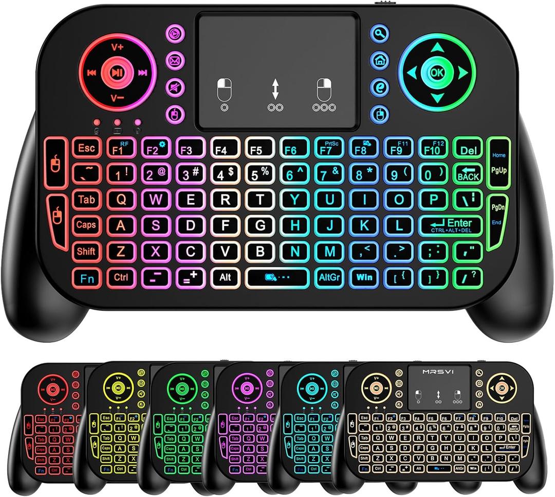 Mini Keyboard with Touchpad-2.4GHz & Bluetooth Dual-Mode,7-Color Backlight, Multimedia Hotkeys, Rechargeable, for Android TV Box, Smart TV, Projector, PS3, PC, Tablet, Windows/iOS/Android