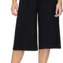 HOW'ON Women's Elastic Waist Wide Leg Casual Palazzo Capri Culottes Pants Soft Knit Cropped Pants Blue S (Blue, S)