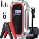 Jump Starter with Air Compressor, 5000A Peak Car Battery Jump Starter(9.0 Gas/8.0L Diesel), 160PSI 12V Jump Box Car Battery Jumper Starter Portable with Smart Jumper Cables, LED Lights, LCD Display (Red)