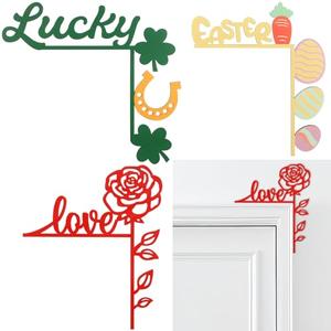 RattanView 3 Pcs St. Patrick's Day Door Corner Decor Easter Door Frame Signage Home Wooden Sign Roses Shamrock Eggs Carrot Funny Decor Party Decoration