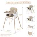 4 in 1 Baby High Chair for Babies and Toddlers, Foldable & Portable Convertible Booster Seat, Adjustable Tray & Footrest, Lightweight, Stable, Easy to Clean, Khaki
