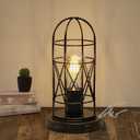 Industrial Table Lamp, Small Touch Lamp with Rustic Cage Vintage Bedside Lamp 3 Way Dimmable Nightstand Lamp Edison Desk Lamp for Bedroom, Living Room, Hallway, Entryway, Kitchen, 4W LED Bulb Included (Black with Brushed Gold)