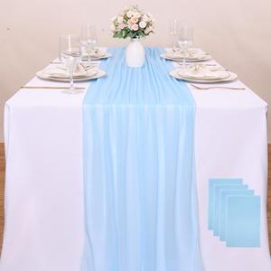 4 Packs Blue Chiffon Table Runner 120 Inches Romantic Wedding Runner 10FT Sheer Party Table Runner for Baby Brdal Shower Tea Party Decoration