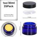 1oz Glass Jar with Lid, Hoa Kinh 25Pack Blue Round Containers Cosmetic Glass Jars with Inner Liners and Black Lids Travel Jars for Storing Lip and Body Scrub, Lotion, Body Butter, Bath Salts, Liquid