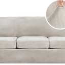 H.VERSAILTEX Velvet 4 Piece High Stretch Sofa Slipcover Cover Furniture Protector Form Fit Luxury Thick Velvet Extra Large Sofa Cover for 3 Cushion Couch Width Up to 97 Inch (XL Sofa, Oatmeal)