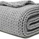 YnM 100% Cotton Weighted Blanket, Handmade Chunky Knitted Throw, No fillers Design, Soft and Breathable, Machine Washable Bed Blanket for Sleep or Home Decor (Lighte Grey, 60x80 Inch, 25lbs)
