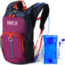Kids Hydration Backpack with 1.5L Water Bladder Hiking Backpack Lightweight for Boys or Girls Children Biking Climbing Running Cycling (Purple)