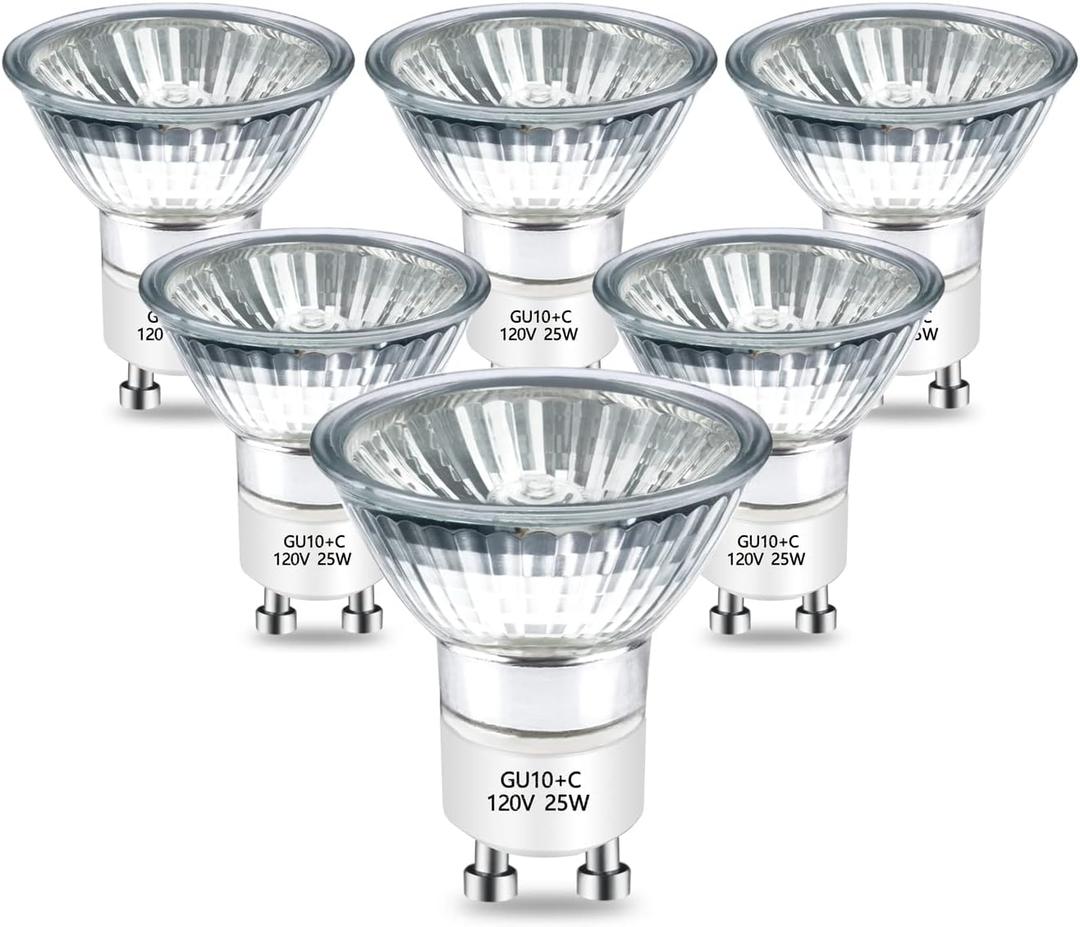 GU10 Halogen Bulb 120v 25W Halogen Light Bulbs, 2800k Warm White gu10 Dimmable for Candle Warmer, Scent Wax Burner, Fragrance Melt, Warming Bulb Pack of 6