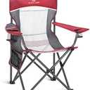 ALPHA CAMP Oversized Mesh Back Camping Folding Chair Heavy Duty Support 350 LBS Collapsible Steel Frame Quad Chair Padded Arm Chair with Cup Holder Portable for Outdoor (Red/Grey)