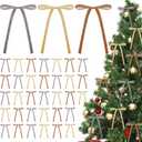 36 Pcs Khaki Velvet Bows Christmas Tree Ornaments Premade Brown Beige Vintage Velvet Ribbon Bows Neutral Ornaments for Tree Garland Wreath Indoor Xmas Decorations, Width of 3/8"