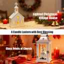 Christmas Village Houses for Table Centerpieces, Christmas Lantern for Modern Farmhouse Decor, Hanging Candle Lantern for Xmas Home Decor Indoor Outdoor, Ceramics Church Figurine