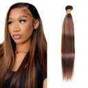 Freiuoke Highlight Bundles Human Hair 4/30 Straight Bundles Brazilian Unprocessed Virgin Hair 1 Bundle 26 Inch
