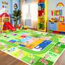 BATATADOCE Kids Rugs for Playroom - Educational Rug with ABC Alphabet,Animals Colors,ABC Rugs for Children Playroom Cartoon Kids Play Mat for Bedroom Decor,Green,2.5x4 Feet