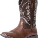 IUV Cowboy Boots For Men Square Toe Western Boot Durable Retro Classic Embroidered Pull On Boot Slip Resistant Country Boots (8.5, Dark Brown)
