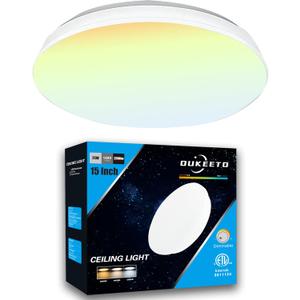 LED Flush Mount Ceiling Light - 15 Inch Ceiling Light Fixtures 3000/4000/5000K Adjustable, 25W (200W Equivalent), 2200LM, Dimmable Light Fixture for Bedroom, Kitchen, Bathroom, Energy Star, ETL