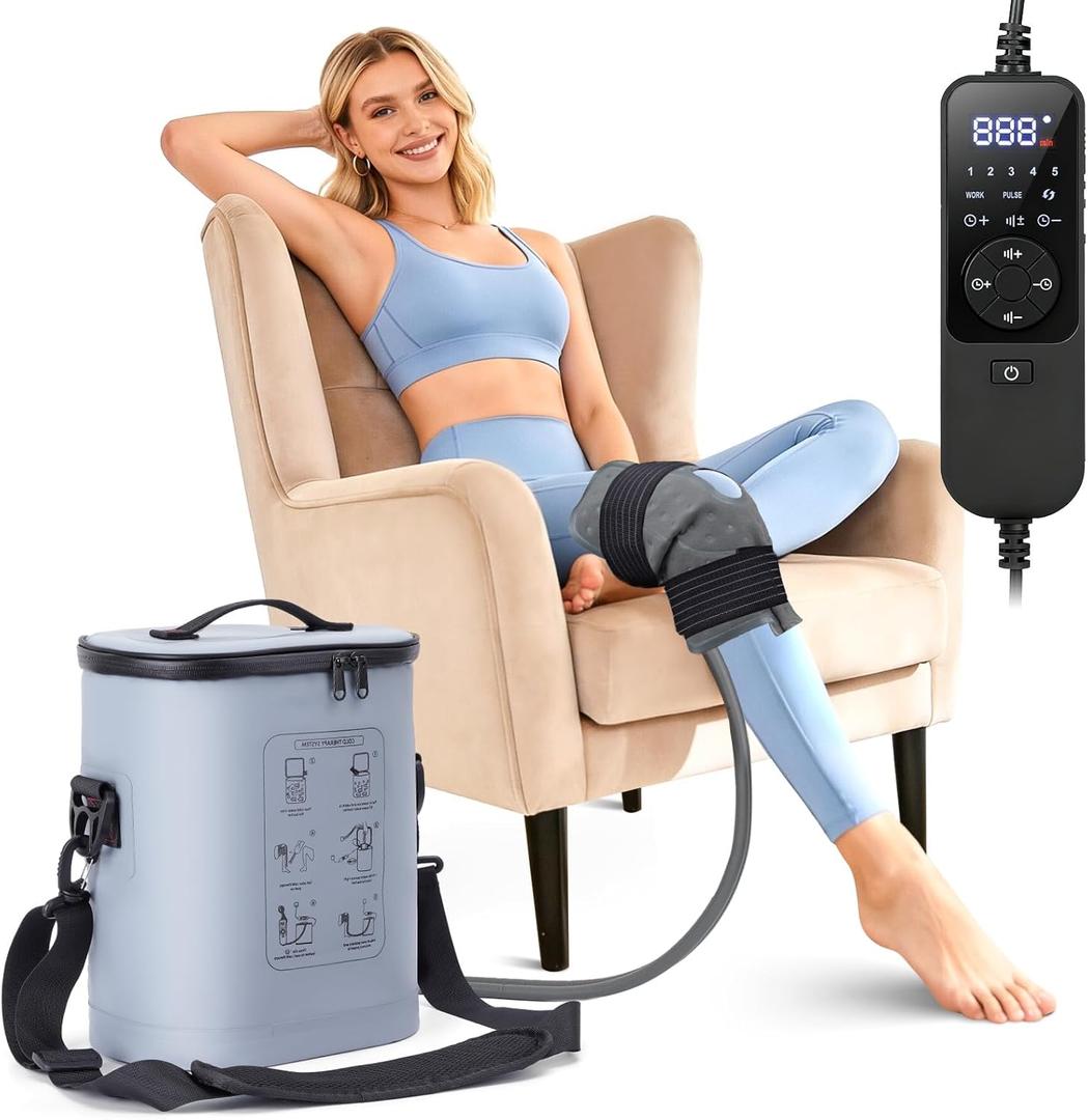 Cold Therapy Machine, Portable Ice Machine for Knee After Surgery, Programmable Knee Replacement Recovery System, Cryotherapy for Post Surgery Recovery Sport Injuries, Reduces Swelling, Circular Gray