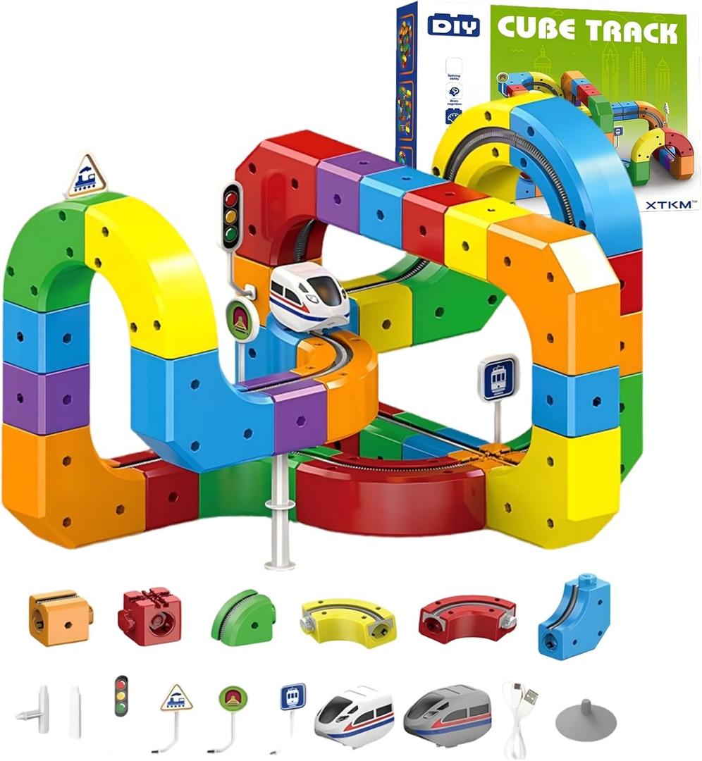 Magnetic Suction Rail Electric Train Set 3D Magic Flexible Race Track, 81 Pcs Race Car Track Block with Anti-Gravity, Educational Toy Boys Girls Birthday (81 PCS)