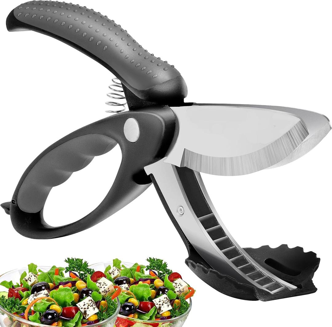 Upgraded Salad Scissors Tossing and Chopping Salad Chopper Heavy Duty Kitchen Salad Scissors Multifunction Double Blade Salad Cutting Tool (Black)