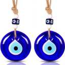 BCS - 2 Pcs Blue Evil Eye Decor Home Wall Hanging 3.5" Glass Handmade Turkish Nazar Amulet Good Luck and Protection Charm
