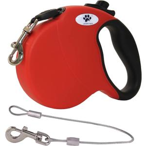 16ft Retractable Dog Leash for Medium Breed Dogs up to 44 lbs with a Detachable Chew Proof Extender Wire Ropes (RED M)