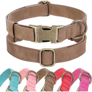 Soft Leather Dog Collar for Small Medium Large Dogs, Heavy Duty Dog Collar Leather with Quick Release Metal Buckle, Durable & Adjustable for Small Dogs Walking (Brown, S) (S:Neck 10-14, Width 5/8)