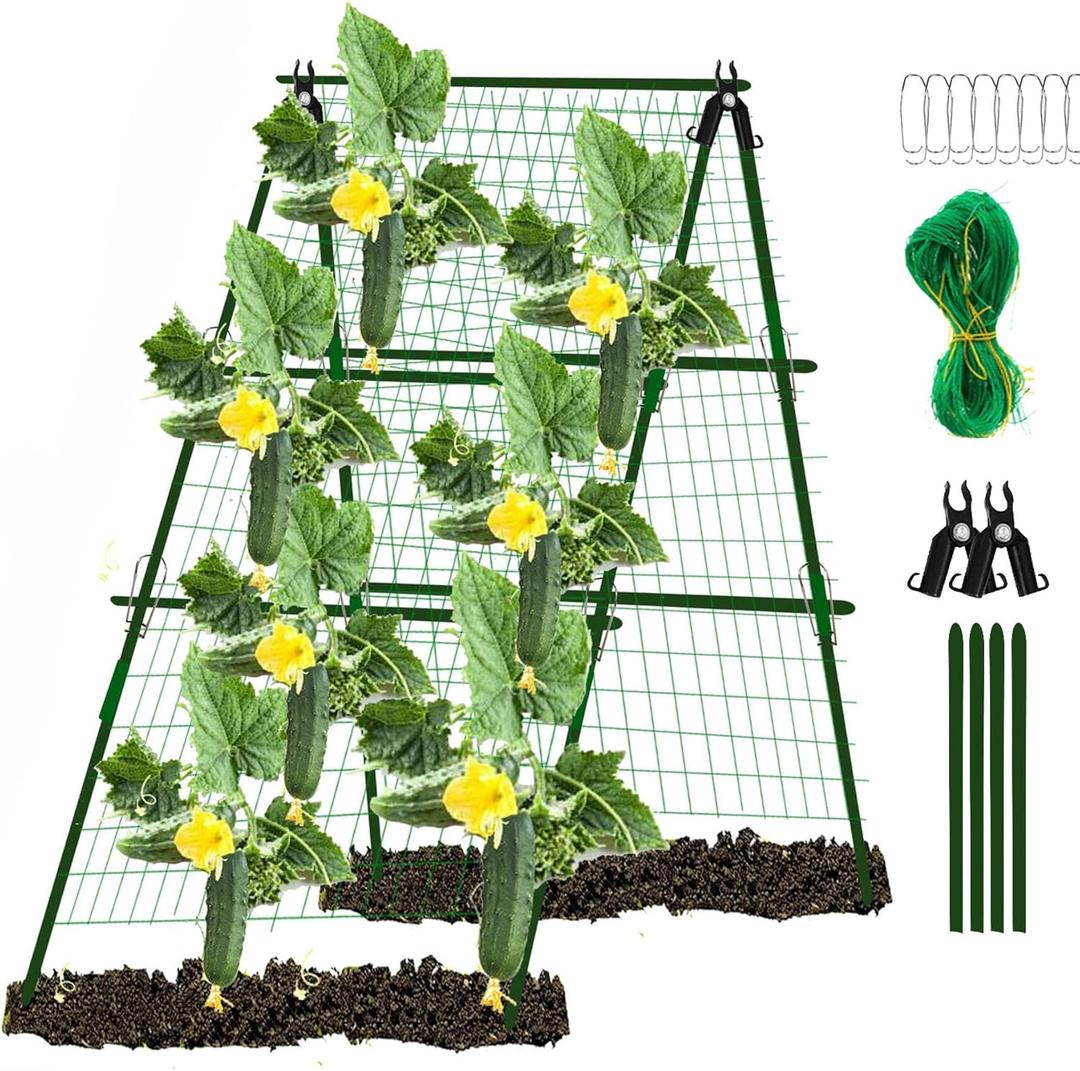 Cucumber Trellis Garden Trellis Arch Trellis, Tall Metal Trellis for Climbing Plants Support Vegetable Peas Fruit Vine Outdoor A-Frame Trellis Suit for Small Plant not Heavy (Green)