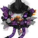 Happy Halloween Wreath for Front Door Decoration with Skeleton Artificial Bone Orange Ornaments Maple Leaf for Party Decor (Halloween Purple)