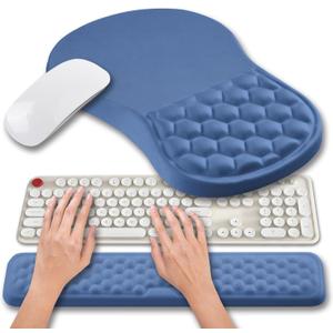 Hokafenle 2 in 1 Ergonomic Mouse Pad Wrist Support & Wrist Rest for Computer Keyboard Set, with Relieve Carpal Tunnel Pain Massage Bulge and Full Memory Gel Design (2In1 Set, Midnight Blue)