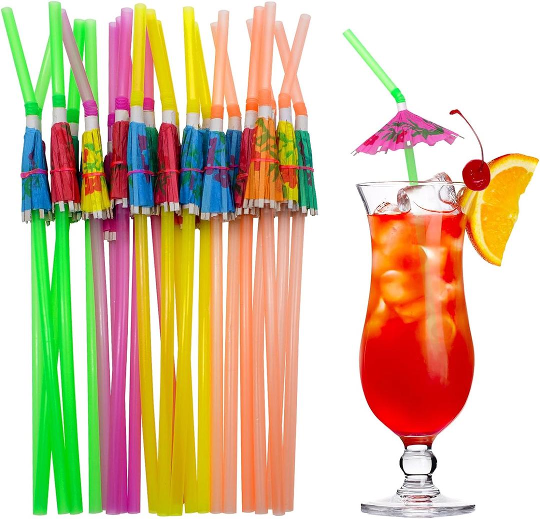 BLUE TOP 100pcs Umbrella Drink Straws 9.45 Inch Assorted Colors, Fancy Mini Paper Umbrella Drink for Cocktail, Milkshake, Juice, Great for Valentine's Day Beach Party, Hawaiian Party, Luau Party, Bar