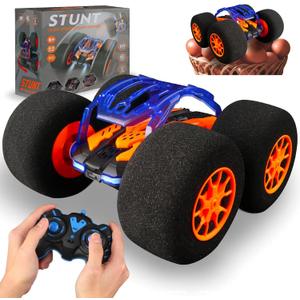 Indoor RC Car Stunt Remote Control Car Toys with Soft Wheels RC Cars for Kids Indoor Outdoor with LED headlight & Crazy Stunts 360 Flips Double Sided Vehicle 2.4GHz Remote Control for Boys Girls Gift