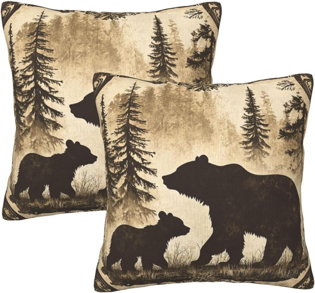 Bear Throw Pillow Covers 18 X 18 Inch Set of 2 Pillow Cases Decoration Cushion Cover for Bedroom Living Room Sofa Outdoor