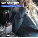 2 x Retractable Car Charger, 4 in 1 Fast Car Phone Charger 66W, 2 Retractable Cables and USB Charging, Fathers Day for Gifts Dad Compatible with iPhone 14/13/12/11,USB Port for Galaxy S25/S24/S23,Pixel